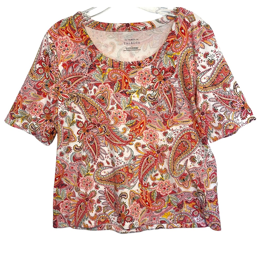 Talbots The Talbots Tee Womens Large Pink Paisley Cotton Blend Short Sleeve Top